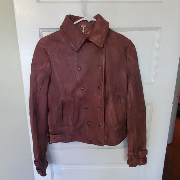 NEW Free People Lamb Leather Moto Jacket CoatZ52-3 - Picture 2 of 5